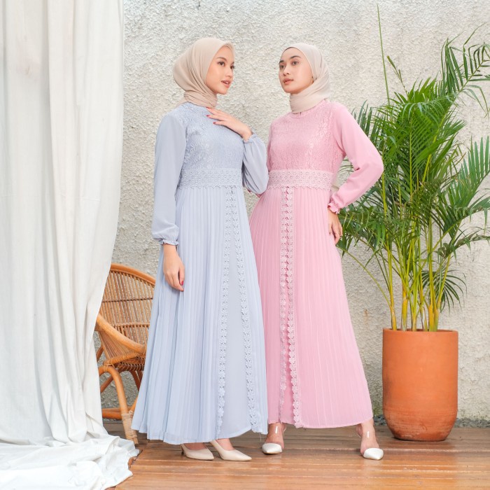 Jual Gamis ZAHRA 230 Brukat Rok Plisket Warna - Gamis Rok Belah - Gamis ...