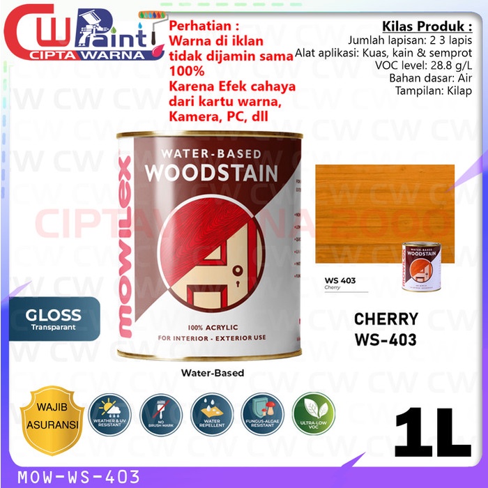 Jual Mowilex Woodstain Waterbased Cat Pelapis Kayu Warna Cherry 403 1 Liter Shopee Indonesia 3344