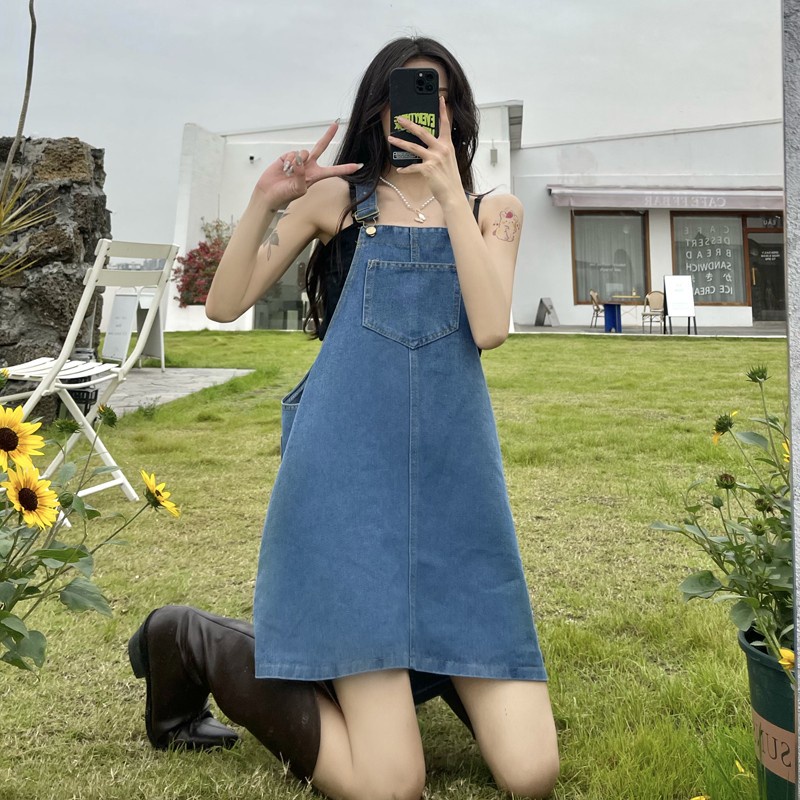 Jual Newlan QZ063 Rok suspender denim wanita musim panas versi Korean ...