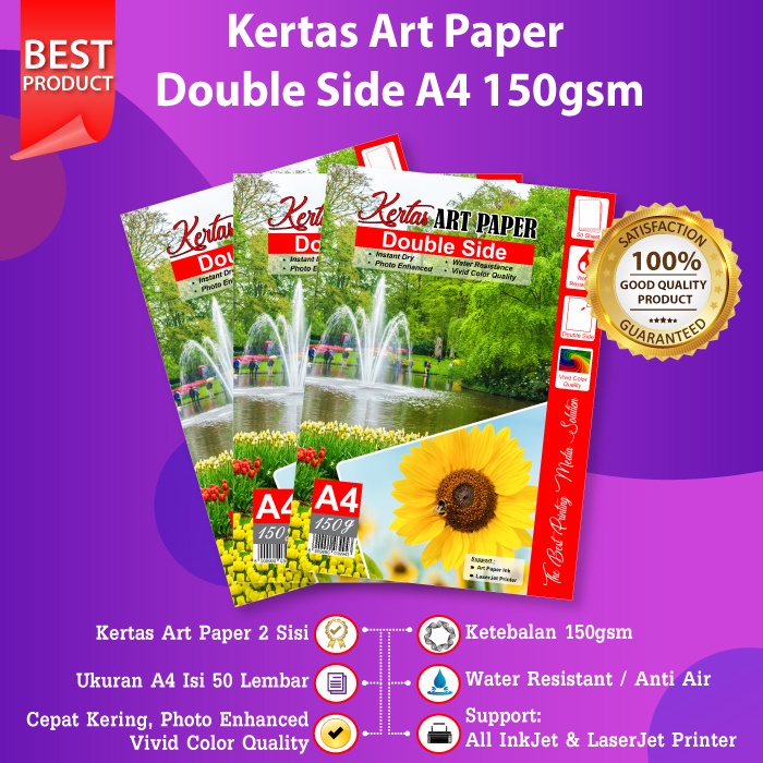 Jual Kertas Art Paper A4 150gsm Isi 50 Lembar Paper Art 150 Gsm Isi 50 ...