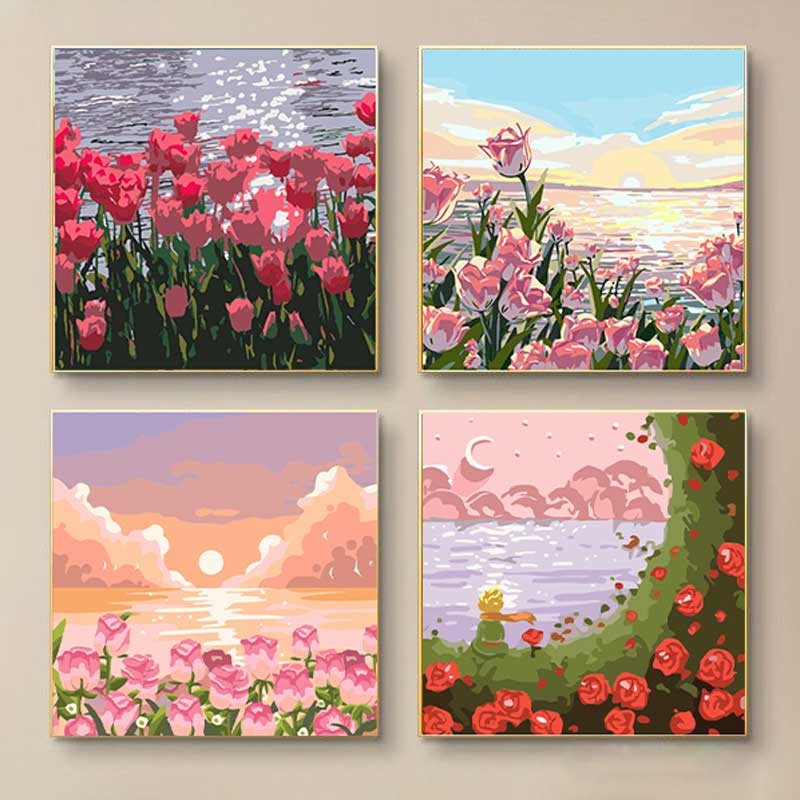 Jual PAINT BY NUMBER 20x20 CM AESTHETIC LANDSCAPE KANVAS PAINTING KIT