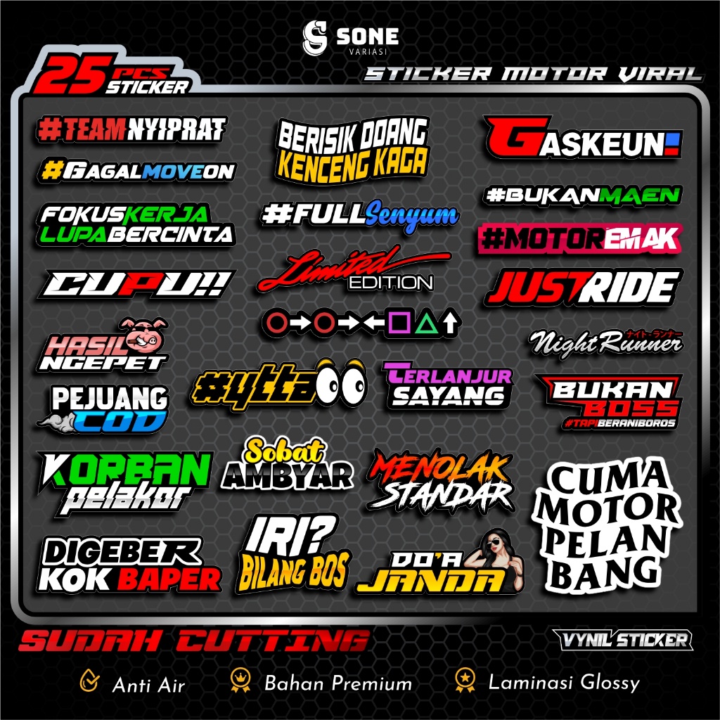 Jual [SONE VARIASI] Sticker Racing Isi 25 Pcs Stiker Vinyl Pack Print ...