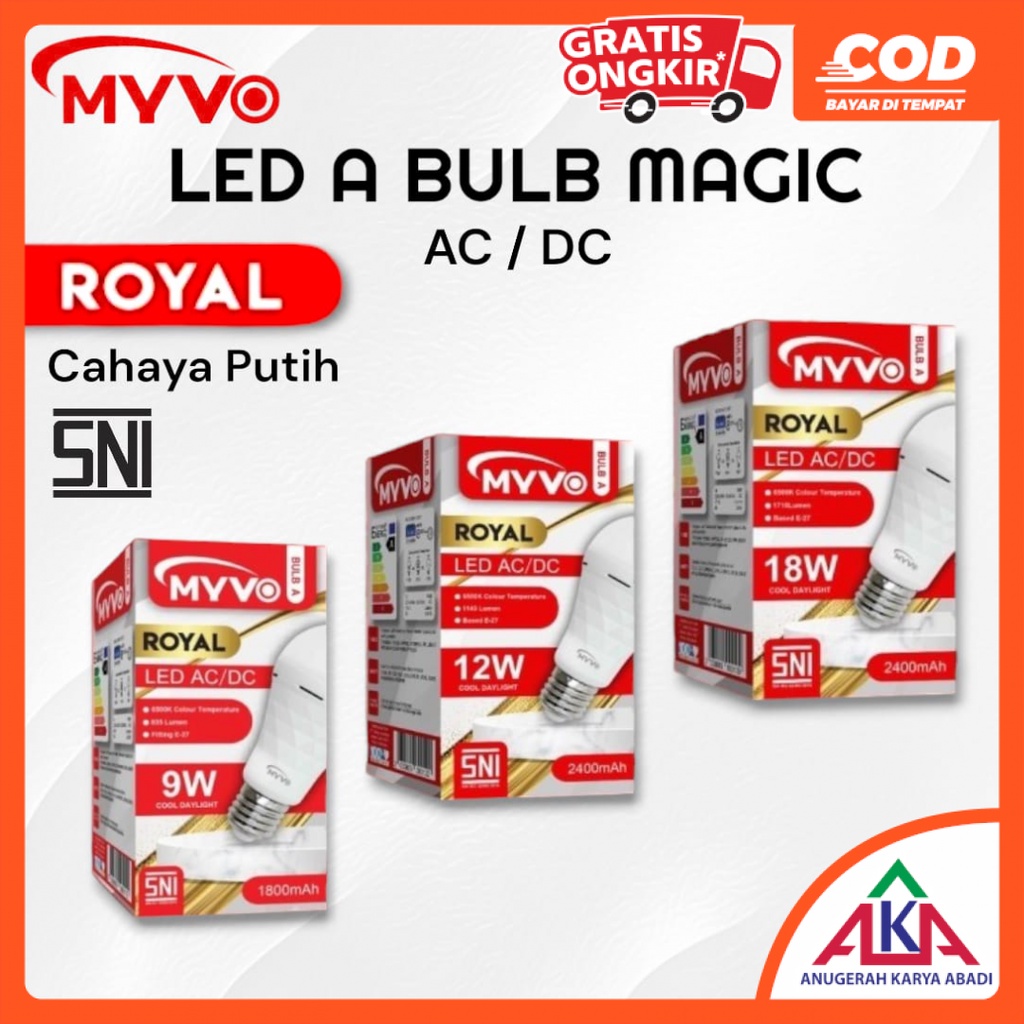 Jual Bohlam Lampu LED A Bulb MYVO ROYAL MAGIC AC / DC Emergency Genius ...
