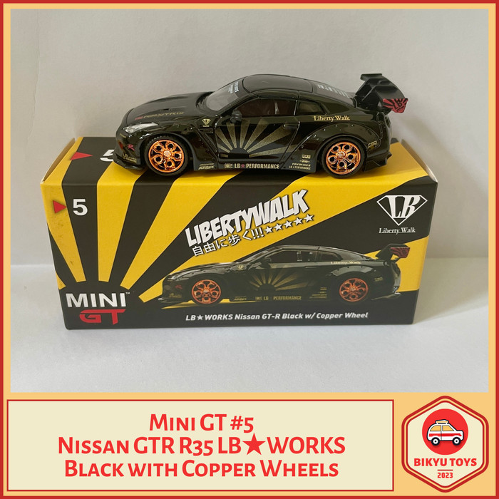 Jual Mini GT 5 Nissan GTR R35 Black With Wing Copper Wheel LBWK LB ...
