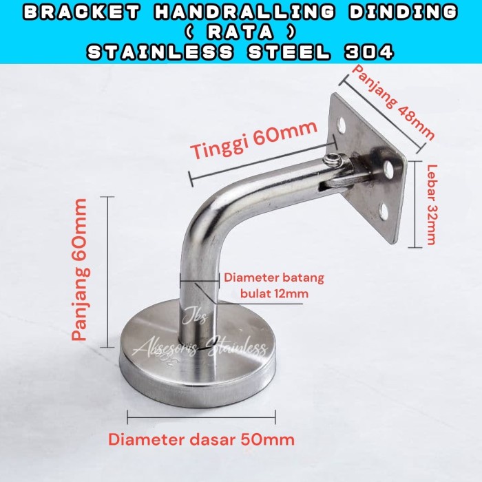 Jual BRACKET HANDRAIL DINDING (RATA) STAINLESS STEEL 304 GD27 | Shopee ...