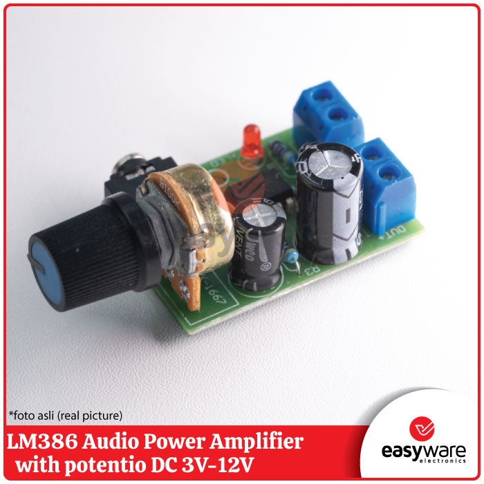 Jual LM386 Audio Power Amplifier with potentio DC 3V-12V Mini AMP