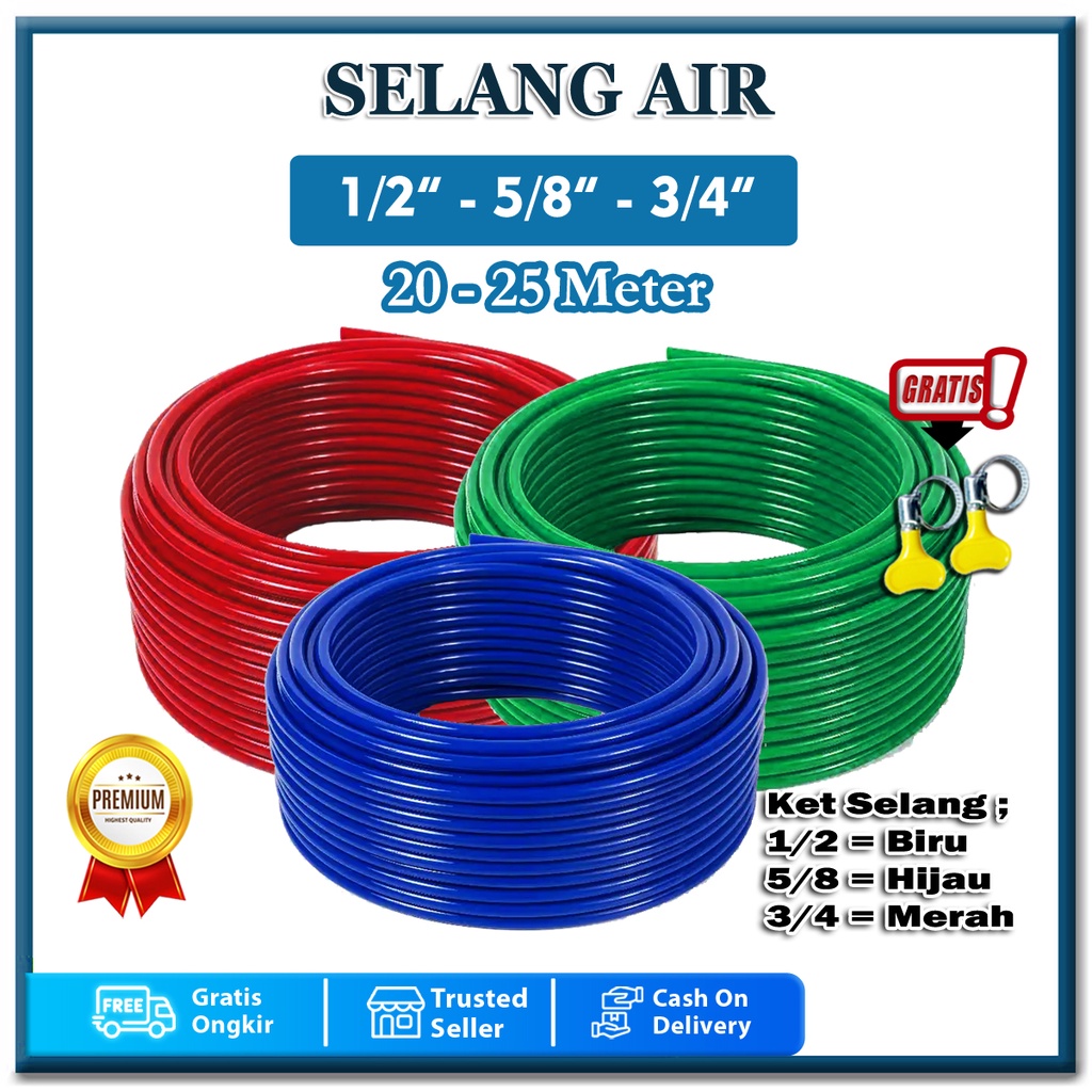SELANG AIR TAMAN 1/2 5/8 3/4 INCH 20-25 METER ELASTIS DOP TEBAL SELANG KEBUN CUCI MOBIL MOTOR COD
