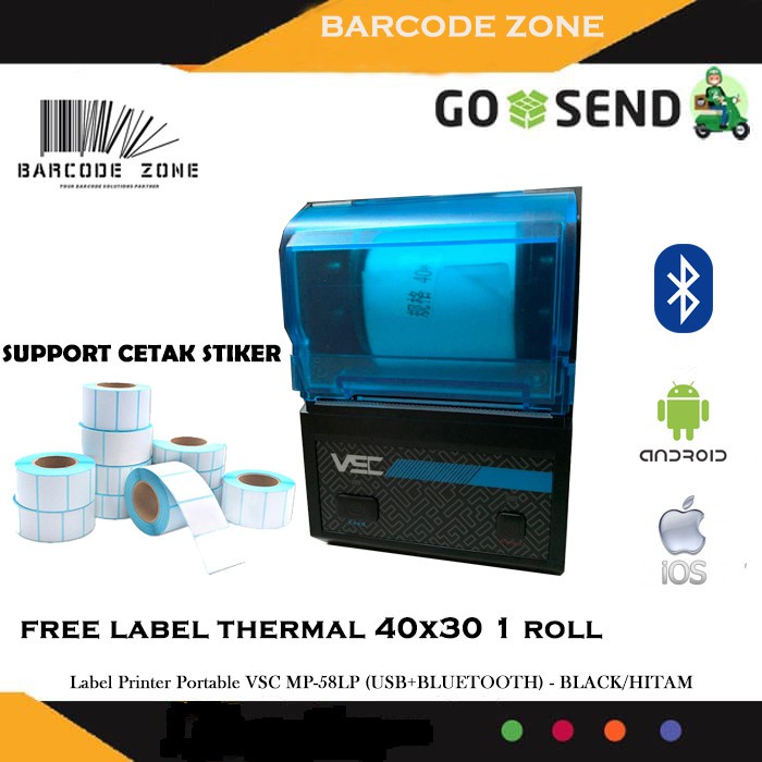 Jual PRINTER LABEL PORTABLE 58MM VSC MP-58LP (USB+BLUETOOTH) THERMAL ...