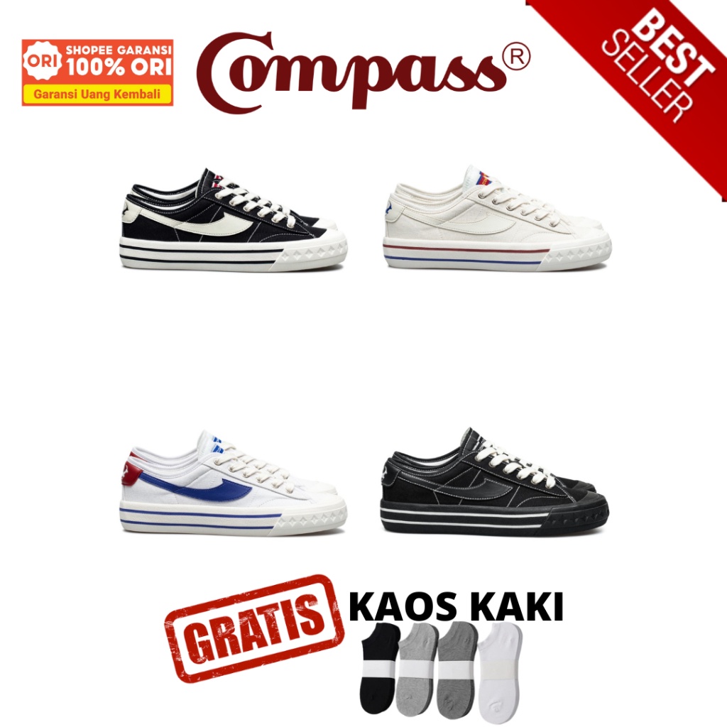 Jual [ORIGINAL] Compass Retrograde Low Black White / Cream / White Blue ...