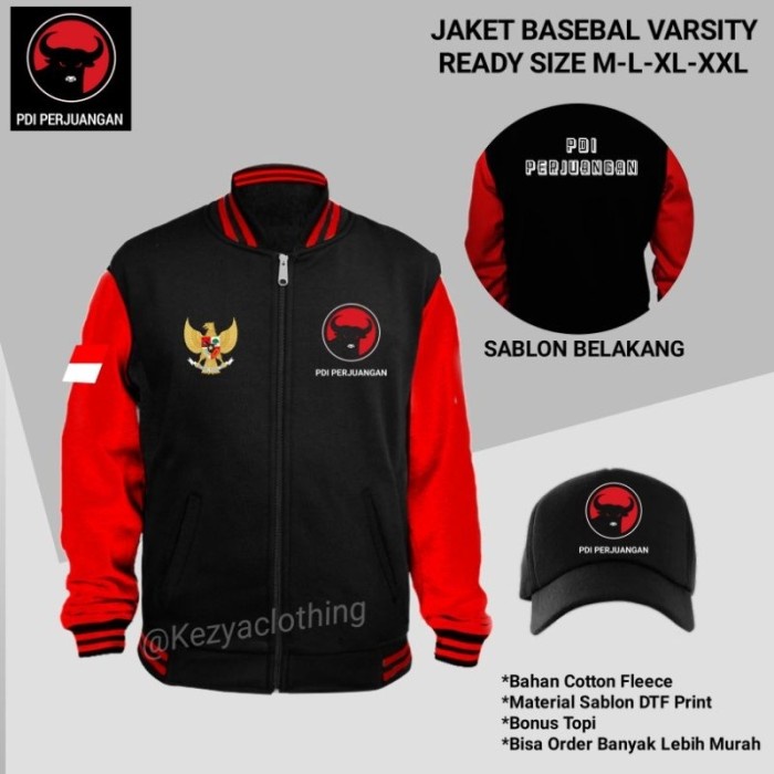 Jual JAKET PARTAI PDI PERJUANGAN-JAKET BASEBAL PDI FREE TOPI - Hitam ...