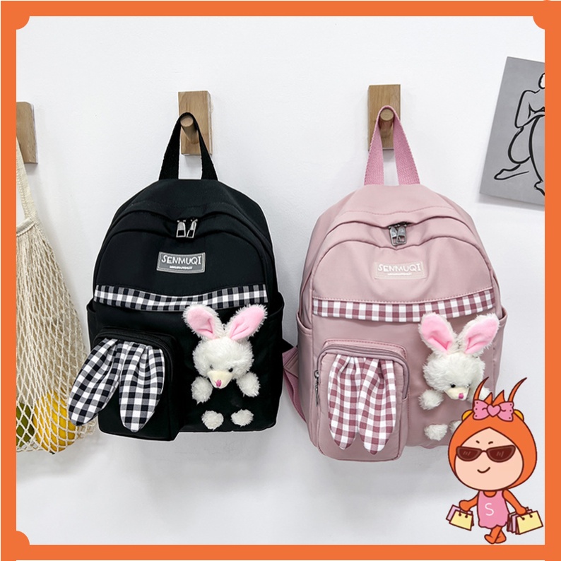 Reseller Welcome T6042 Backpack Lucu Children Trend School Bag Tas  Ransel Unisex Anak Tas Sekolah Lucu Motif Telinga Kelinci