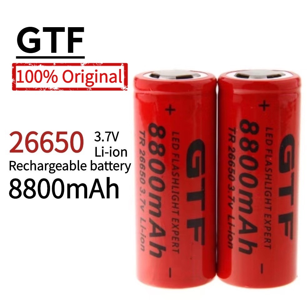 Lot De 2 Batteries Rechargeables 26650 800 MAh - Grande Capacité - 3,7 V - Li-ion - Pour Lampe Frontale Et Lampe De Poche