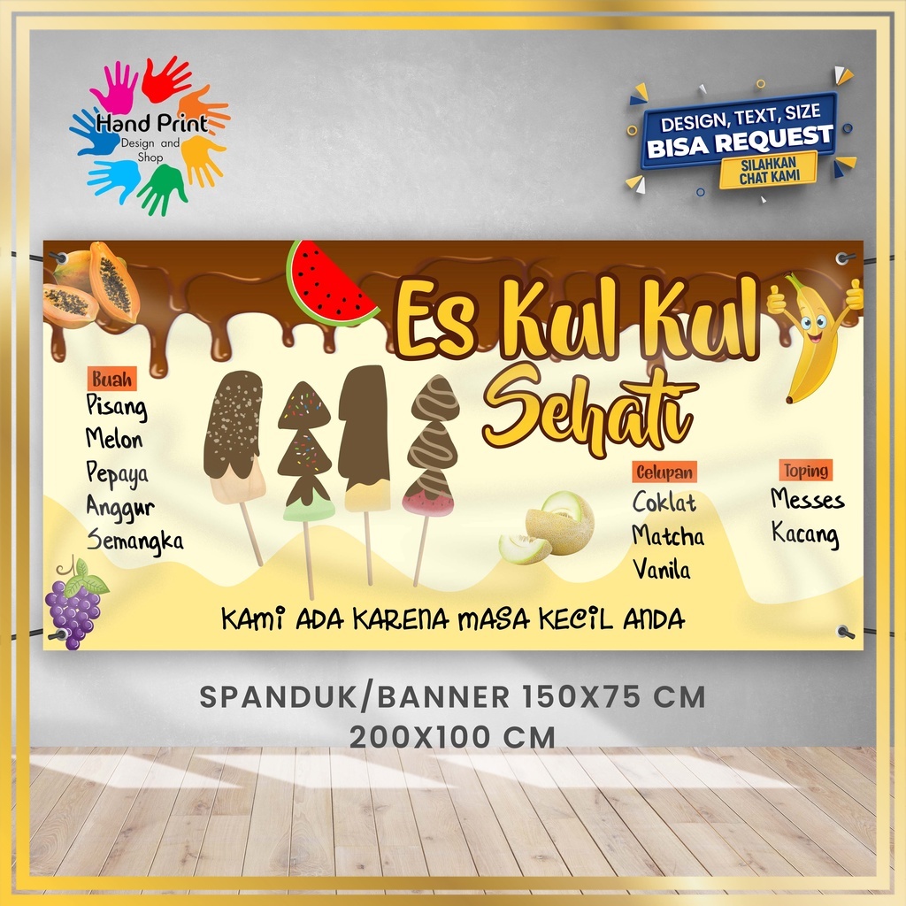 Jual SPANDUK / BANNER Es Kul Kul Cantik Krem Bisa Request Desain