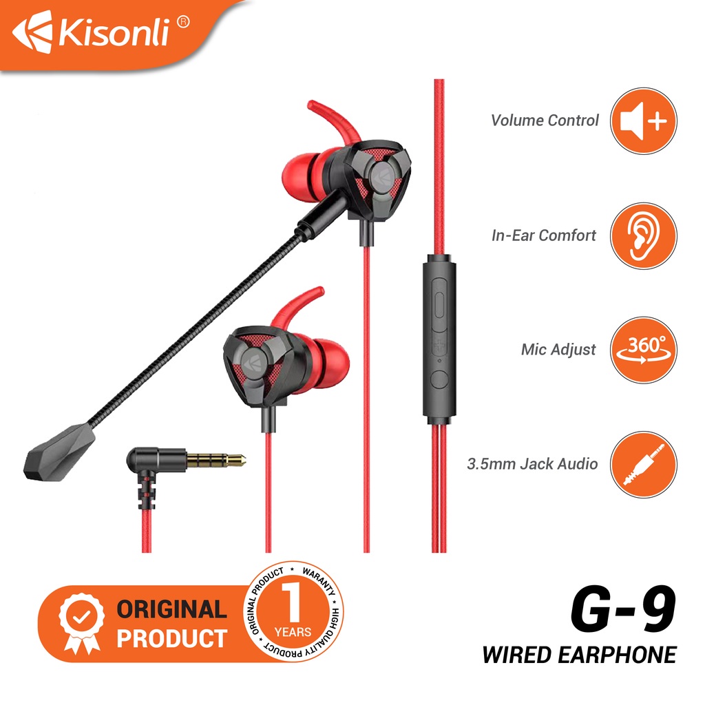 Jual COD KISONLI Headset Wired Earphone Gaming G9 Kabel Jack 3.5 mm