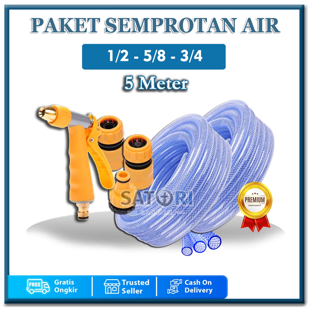 PAKET SEMPROTAN SELANG AIR 5 METER 1 ROL JET SPRAY SELANG TAMAN SERAT BENANG TRANSPRANT CUCI MOTOR MOBIL