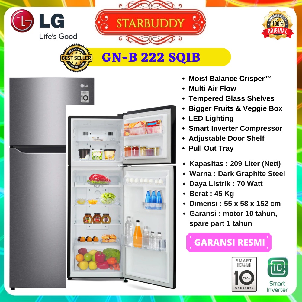 Jual KULKAS LG GN-B222SQIB, 222 SQIB INVERTER 2 PINTU JADETABEK ...