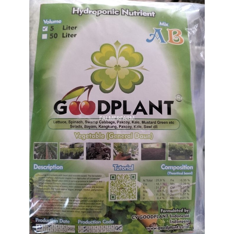 Jual Nutrisi Hidroponik AB Mix sayuran daun Goodplant 5 liter | Shopee