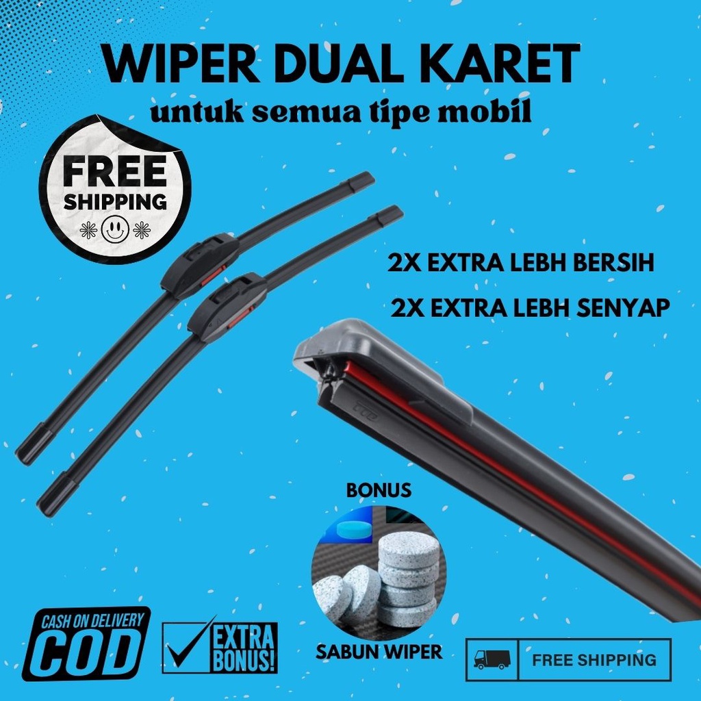 Jual Wiper Dual Karet Double Karet Universal Model Karet Ganda Dobel Karet Blade Frameless