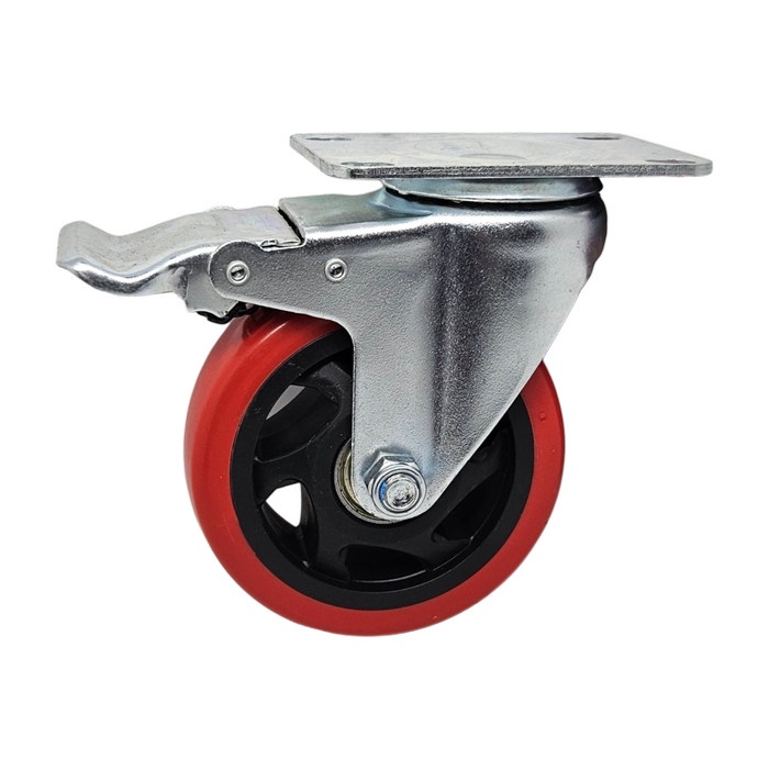 Jual Roda Troli / Troly / Trolly PVC Merah 3 inch Rem Putar Medium Duty ...