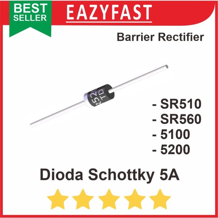 5 Diodes Schottky SR5100 - 100V 5A, DO201AD, Redressement, THT, YANGJIE