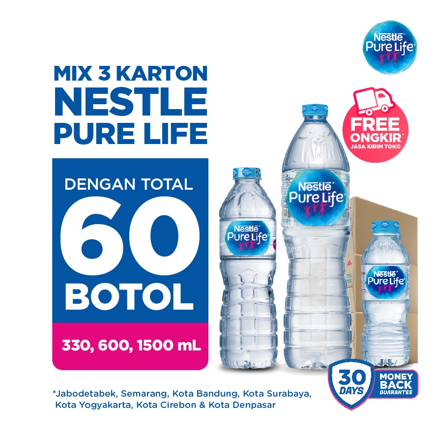 Jual Nestle Pure Life 3 Karton - 330, 600, 1500ml / Pure Life / Air ...