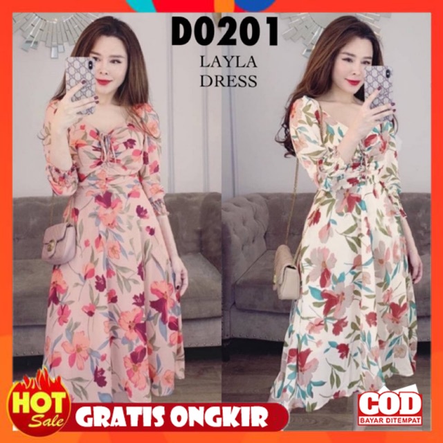 Jual Kain Adem Halus Tebal D Layla Korean Floral Vintage Midi