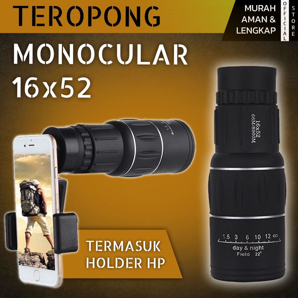 Jual Teleskop Lensa Zoom HP Monocular 16*52 40mm Teropong Focus Jarak