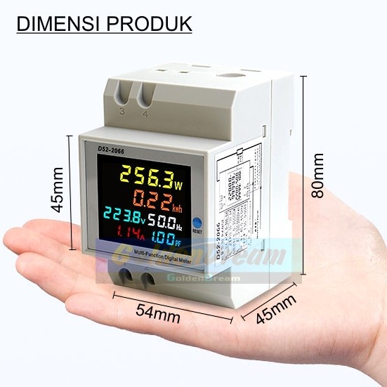 Jual DIN Rail Full Color AC Monitoring Meter Volt Ampere Kwh Watt D52 ...