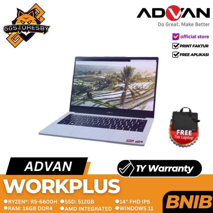 Jual LAPTOP ADVAN WORKPLUS | R5-6600H 16/512 AMD 14