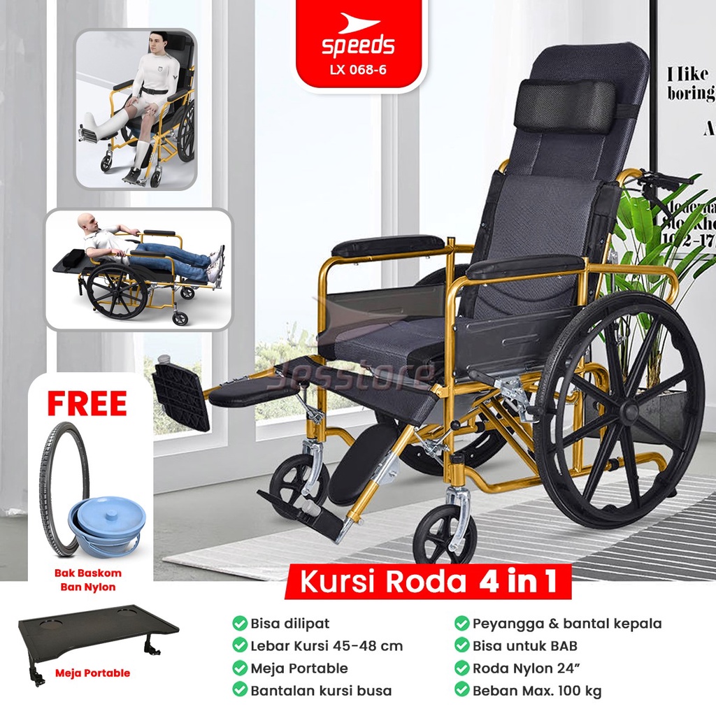 Jual SPEEDS Kursi Roda 4in1 Travel Bisa Masuk Pesawat Portable Wheel Chair Alluminium Fitur Lengkap 068-6 | Shopee Indonesia