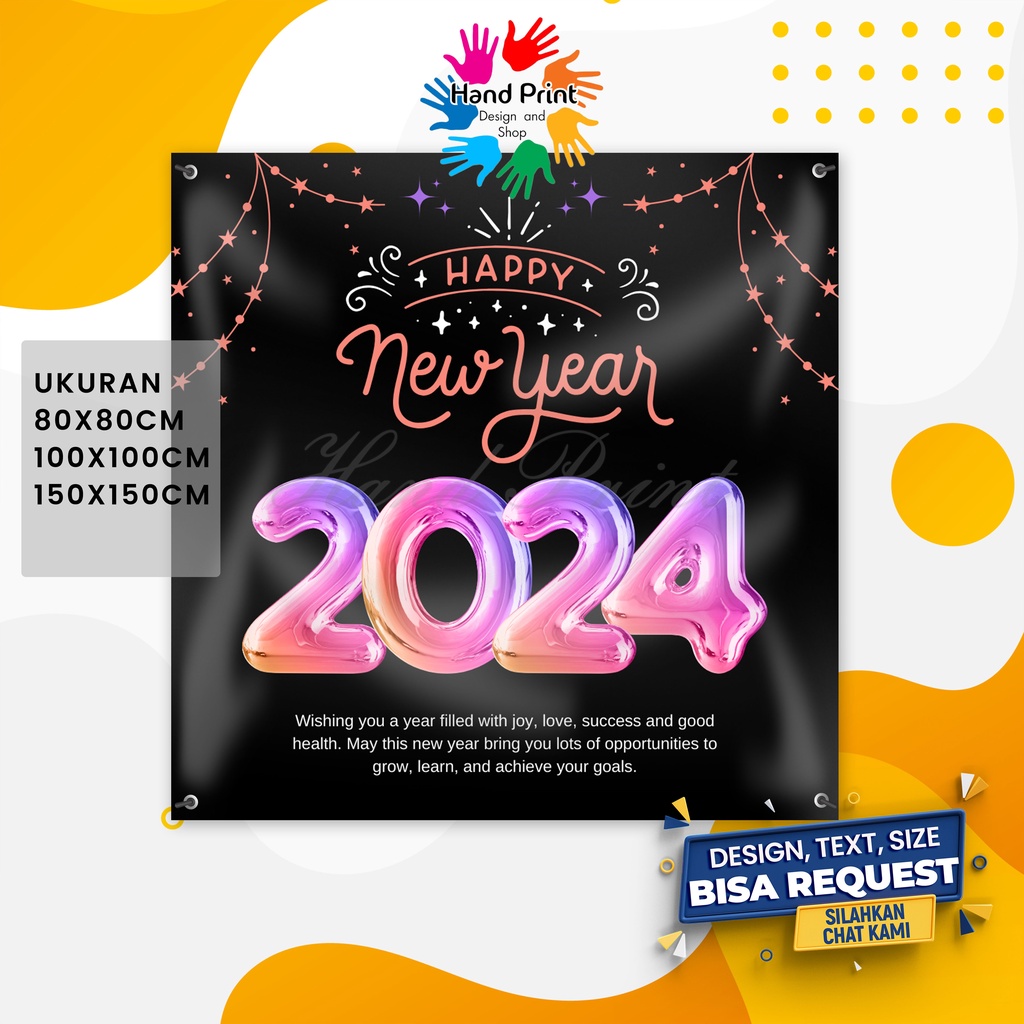 Jual Cetak Spanduk Banner Selamat Tahun Baru Happy New Year B 150x150CM ...