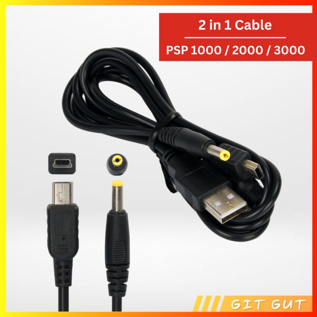 Jual Kabel Data USB 2 in 1 Charging Cable PSP Slim Fat 1000 2000 3000 ...