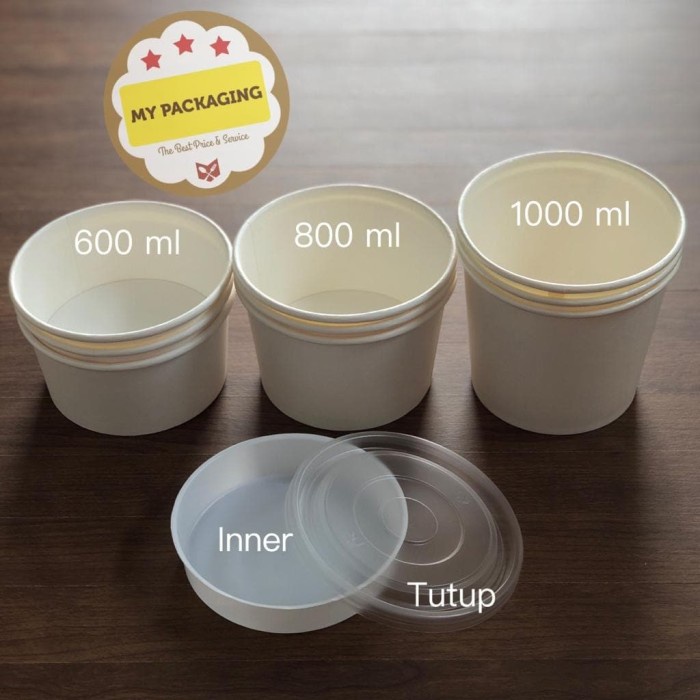 Jual Paper Bowl/Paper Cup/Sup Bowl/Mangkuk Makan 600ml + Tutup Bening ...