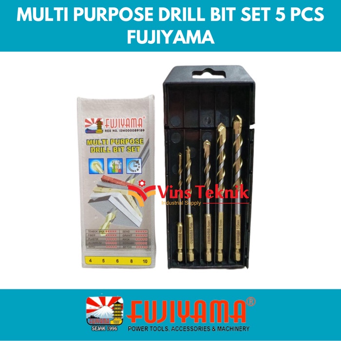 Jual Multi Purpose Besi Kayu Beton Granit FUJIYAMA Mata Bor Drill Set 5 ...