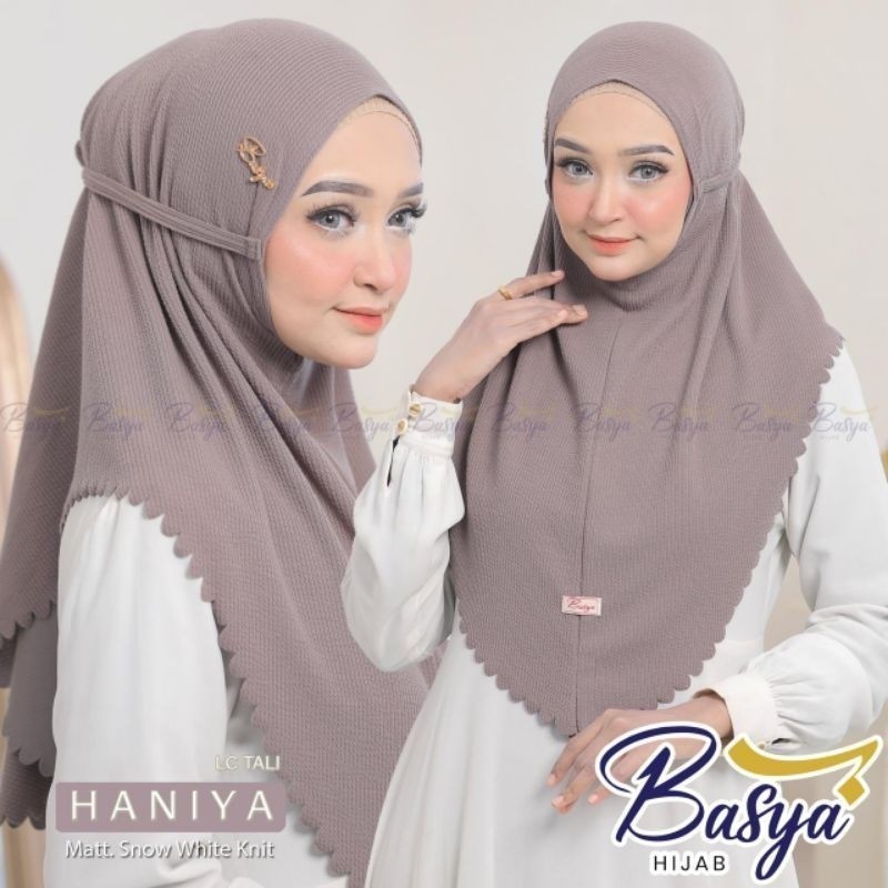 (BASYA) KNIT HANIYA LC TALI•hijab instan•bergo knit•jilbab instan•bergo daily•bergo hamidah•jersey snow white knit