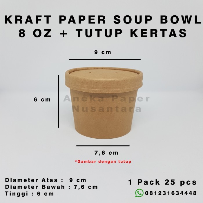 Jual Paper Bowl + Lid Kraft Paper Food Grade - 8 Oz | Shopee Indonesia