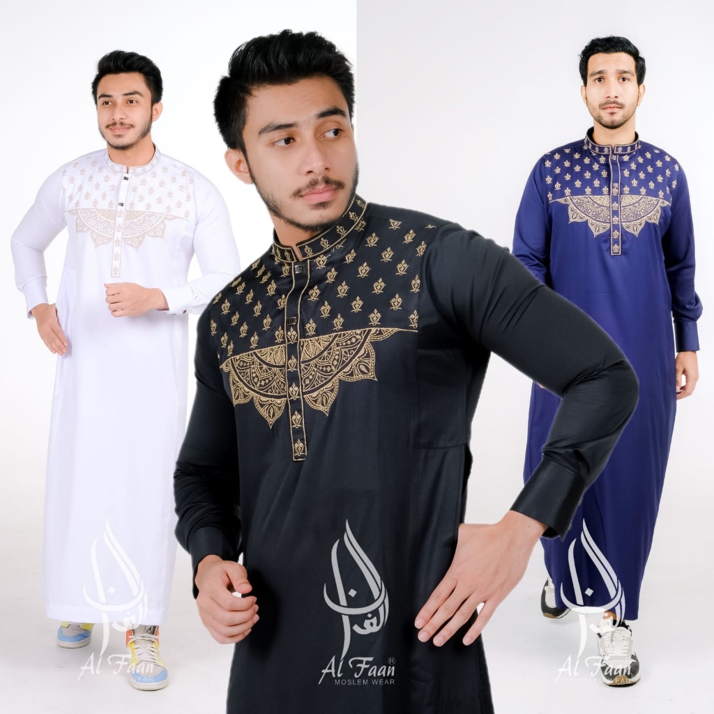 Jual Jubah Gamis Pria Jubah Slimfit Bordir dada jubba alfaan gamis pria