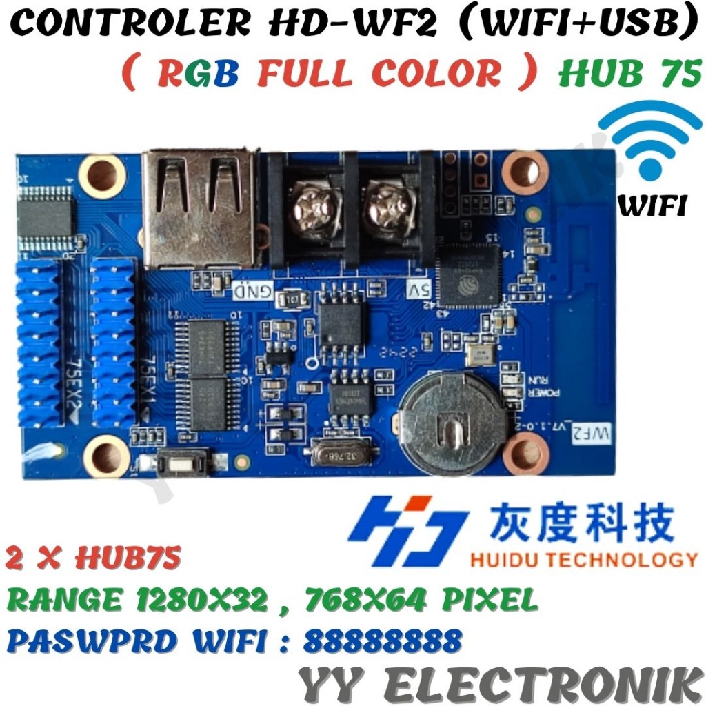 Jual Controller Huidu HD-WF2 Wifi RGB Full Color Running Text Panel P10 ...