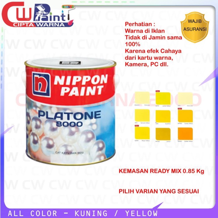 Jual Nippon Paint Cat Kayu Besi Platone 8000 Kuning Yellow 0.85 Kg