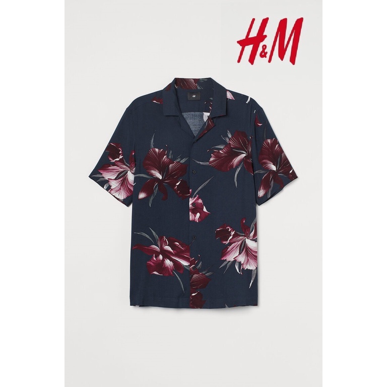 Jual HM Patterned Resort Shirt Navy Bunga Pria 100%Original