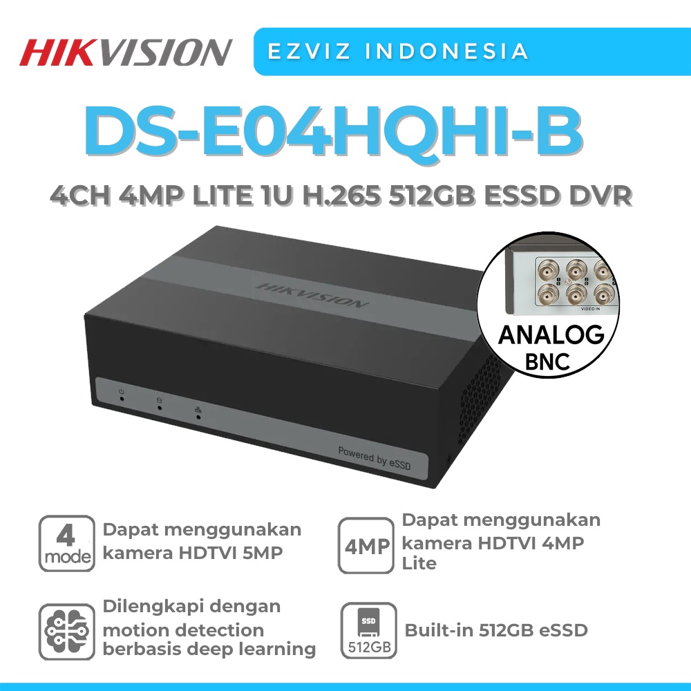 Jual HIKVISION DS-E04HQHI-B 4CH 4MP LITE 1U H.265 512GB ESSD DVR RESMI ...