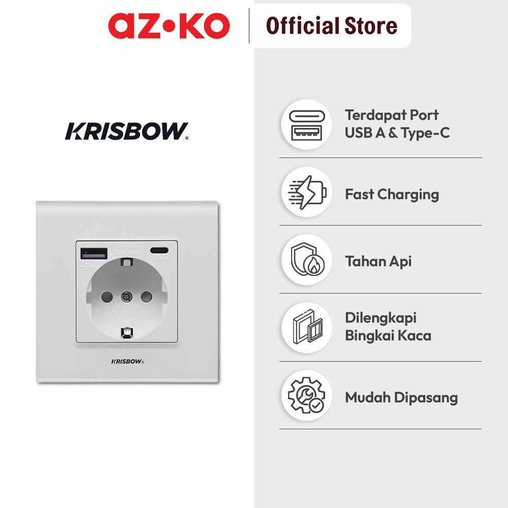 Jual AZKO Krisbow Stop Kontak Dinding Glass Frame Wall Socket Electric ...