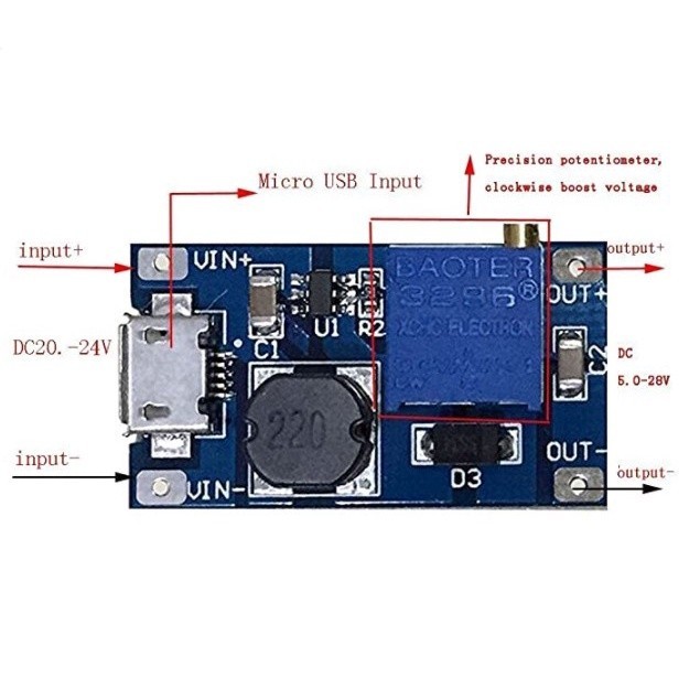 Jual 2577 2A DC-DC Micro USB Adjustable Boost Converter Module Step-up ...