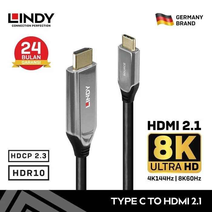 Kabel Adapter LINDY Type C to HDMI 2.1 8K 4K 144Hz HDR