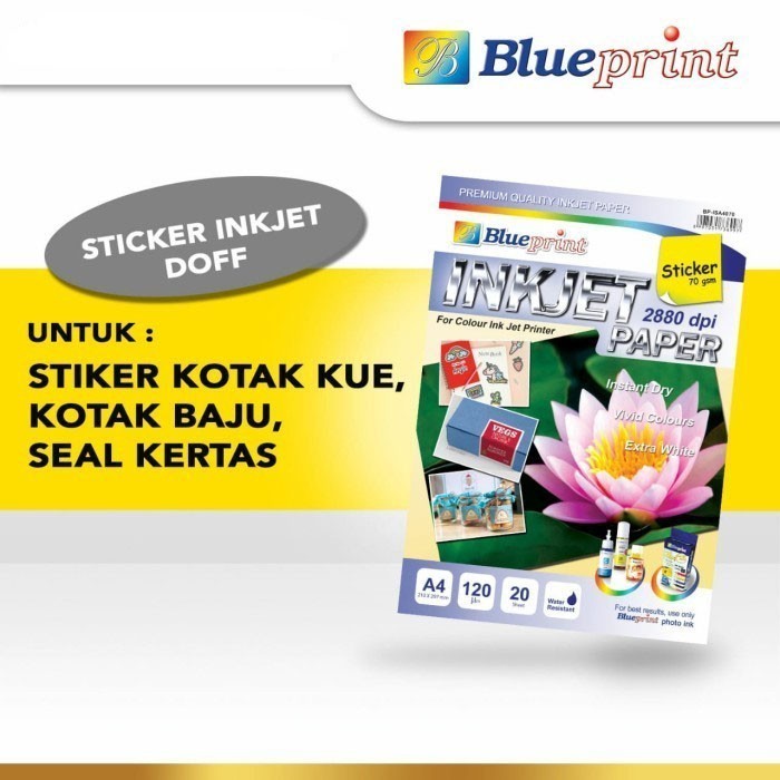 Jual Blueprint Inkjet Paper Sticker A4 70gsm Kertas Stiker 120Um BP ...