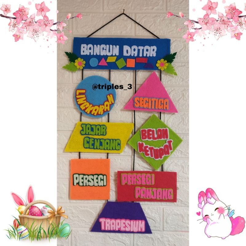 BANGUN DATAR / matematika / hiasan dinding/kerajinan spon eva/dekorasi sekolah Bahan spon eva