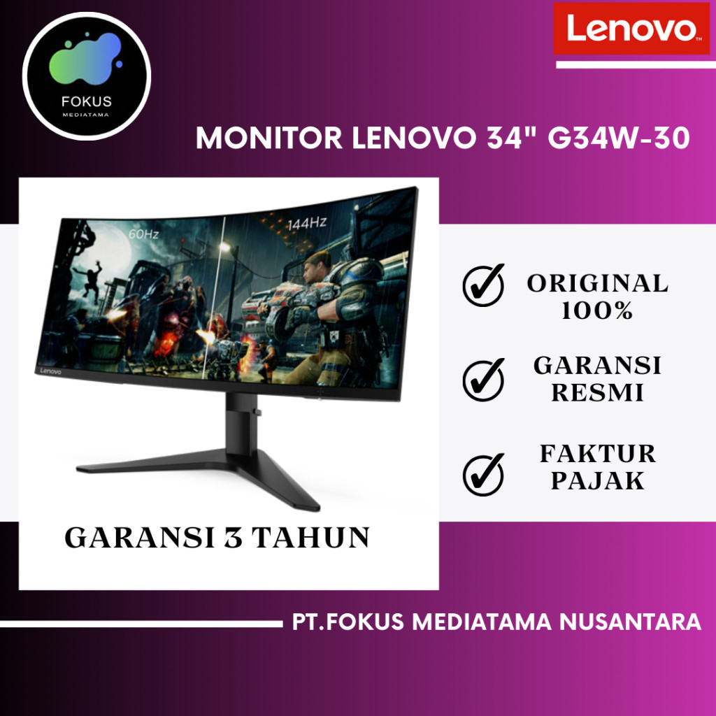 Jual LENOVO G34W30 34 inch WQHD VA 170Hz 0.5ms CURVED GAMING MONITOR Shopee Indonesia