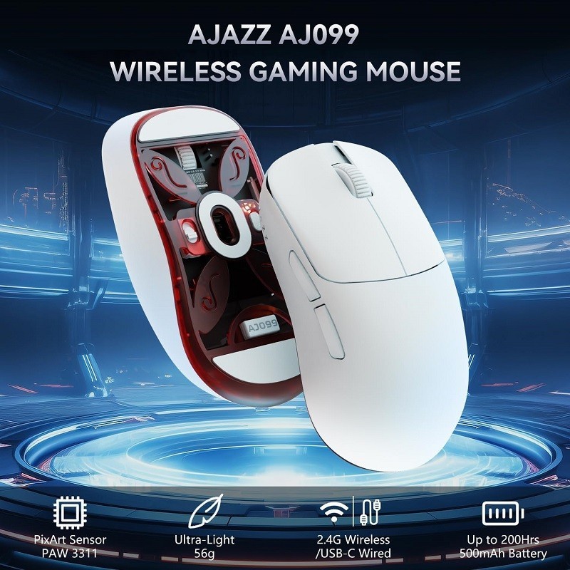 Jual Ajazz AJ099 Wireless Gaming Mouse PAW3311 12000DPI Optical Sensor ...