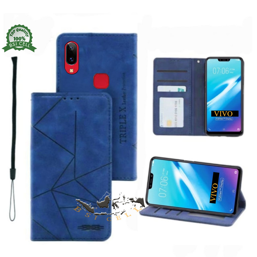 Case Vivo V9 Y85 Vivo 1727 1723 1726 1729 Sarung Hp Dompet Kulit Flip  Cover Magnet Tanpa Kancing,Kesing Headphone Buka Tutup