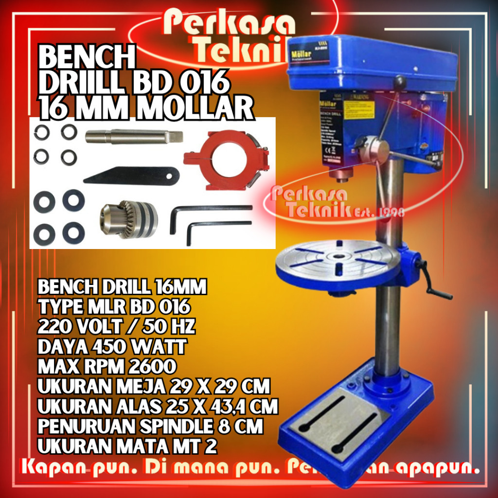 Jual MESIN BOR DUDUK 16MM MOLLAR BD016 BENCH DRILL 16 MM ORIGINAL ...